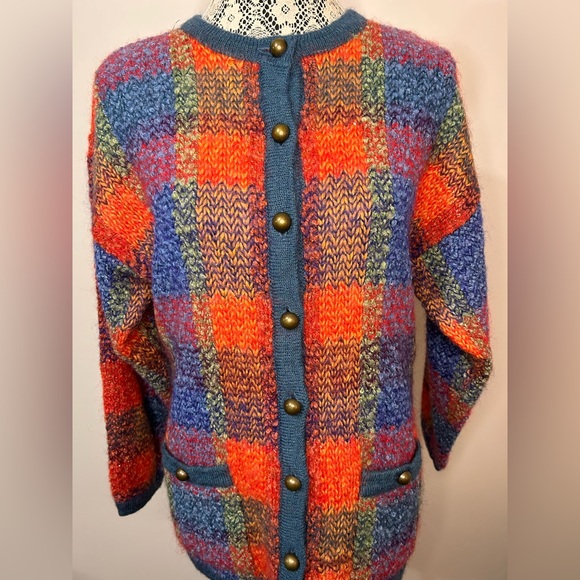 Vintage Allison H mohair plaid oversized sweater cardigan - Picture 3 of 12